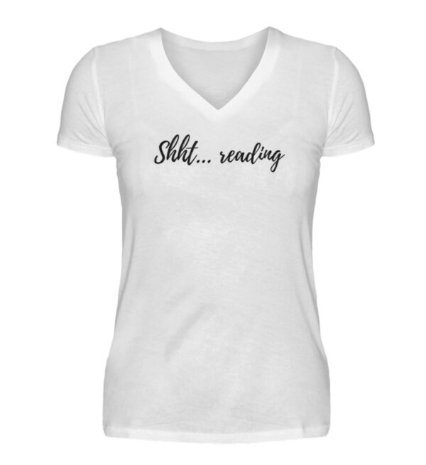Shirt: Shht... Reading - Women V-Neck Shirt-3
