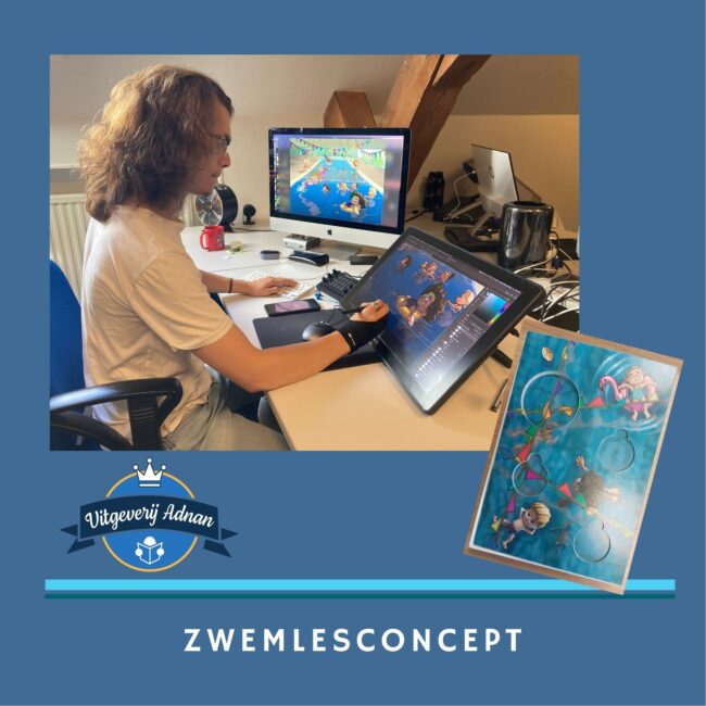 Zwemlesconcept Adnan Voor het zwembad maakten wij een eigen boek met prenten die aansluiten bij de zwemlessen.