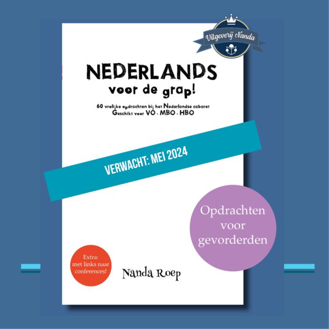 Nederlands voor de grap-aankondiging Boek met schrijfopdrachten voor Nederlands.