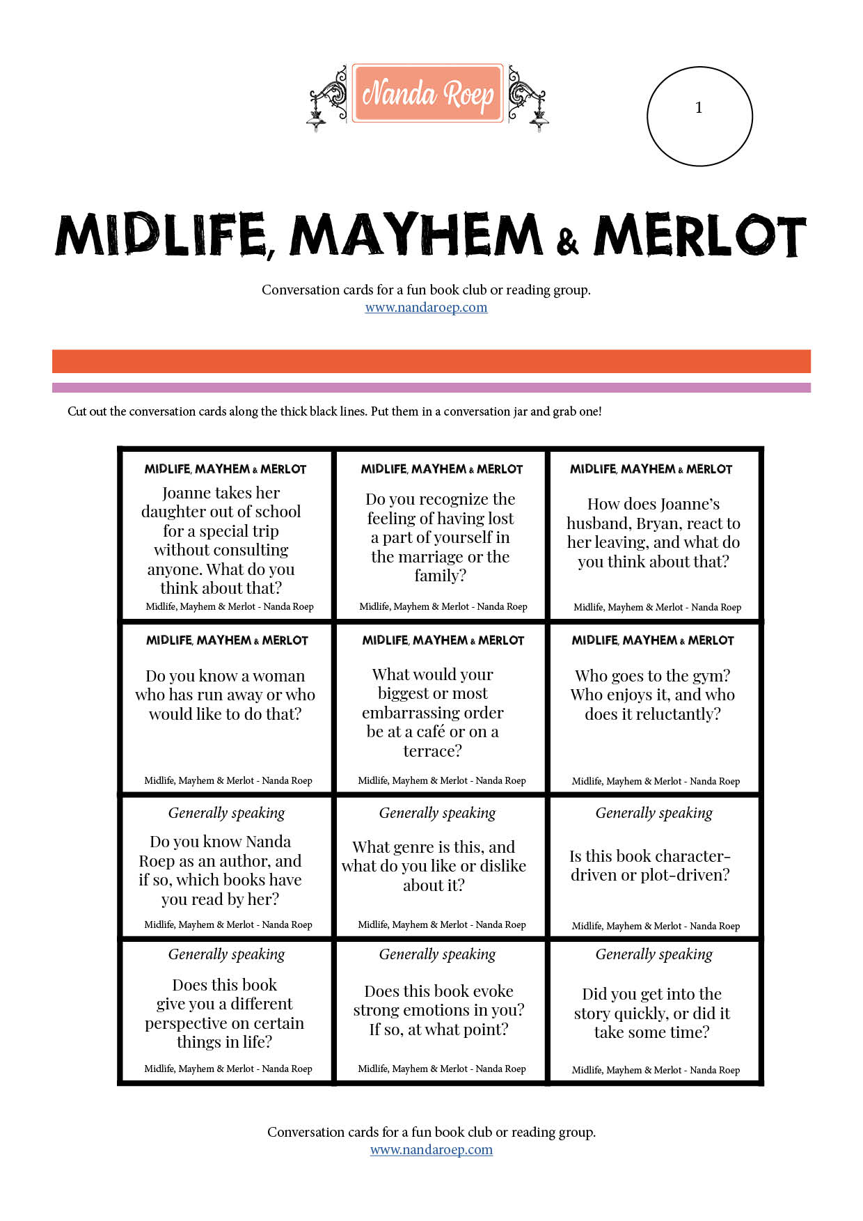 Book Club Discussion Guide Conversation cards novel Nanda Roep