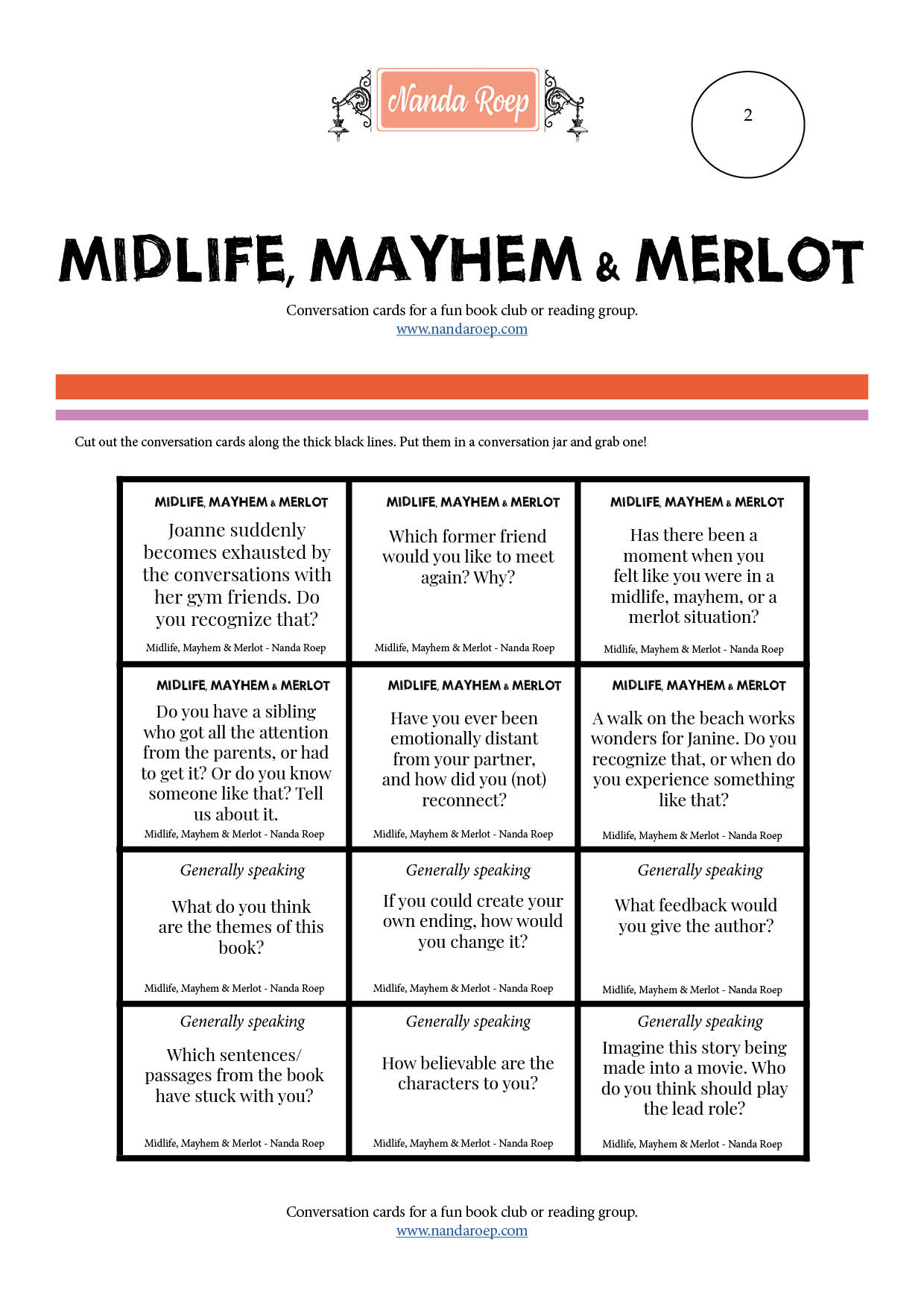 Book Club Discussion Guide Conversation cards novel Nanda Roep